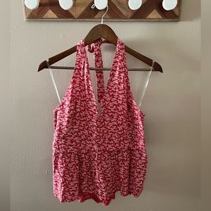 American Eagle Red Floral Halter Top